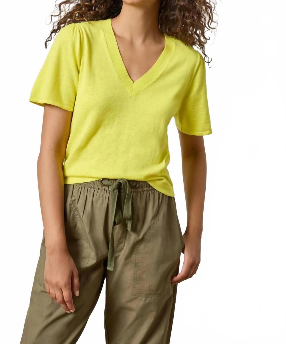 NEW LILLA P women's short sleeve v-neck sweater in lemon